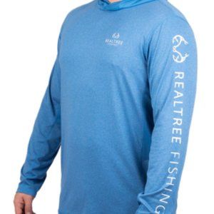 Realtree Blue Heather Men's Long Sleeve Hooded Fishing Shirt